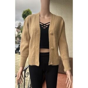 Cupcake Clothing LTD Women's Small Soft Button Up Tan Cardigan Sweater